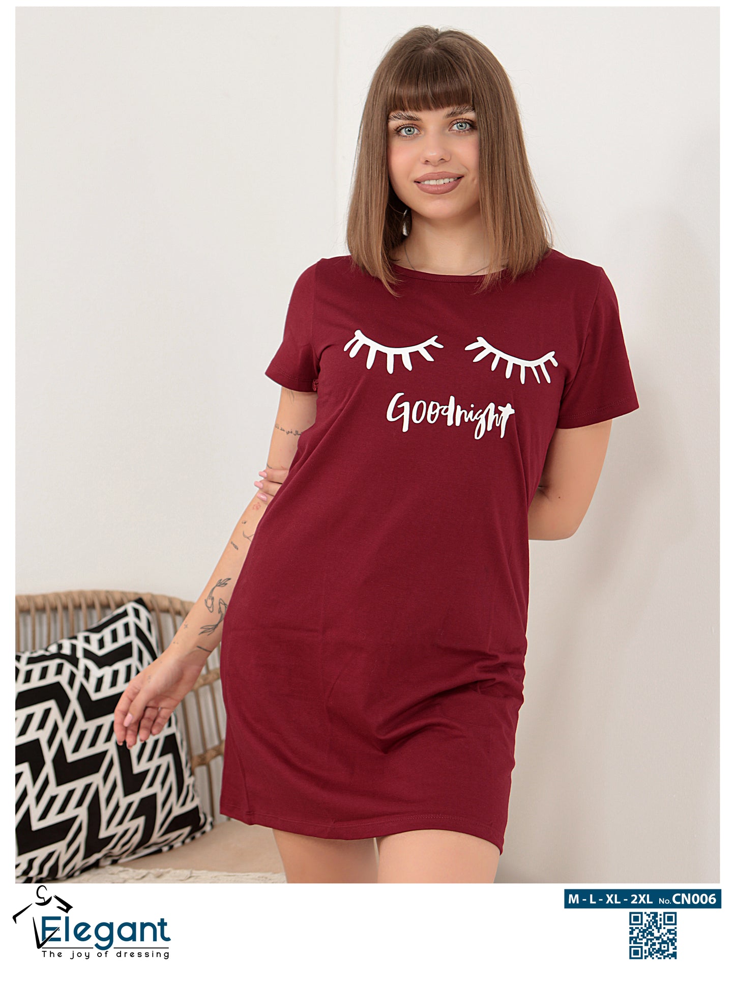 Nightshirt cotton Burgundy - good night lashes