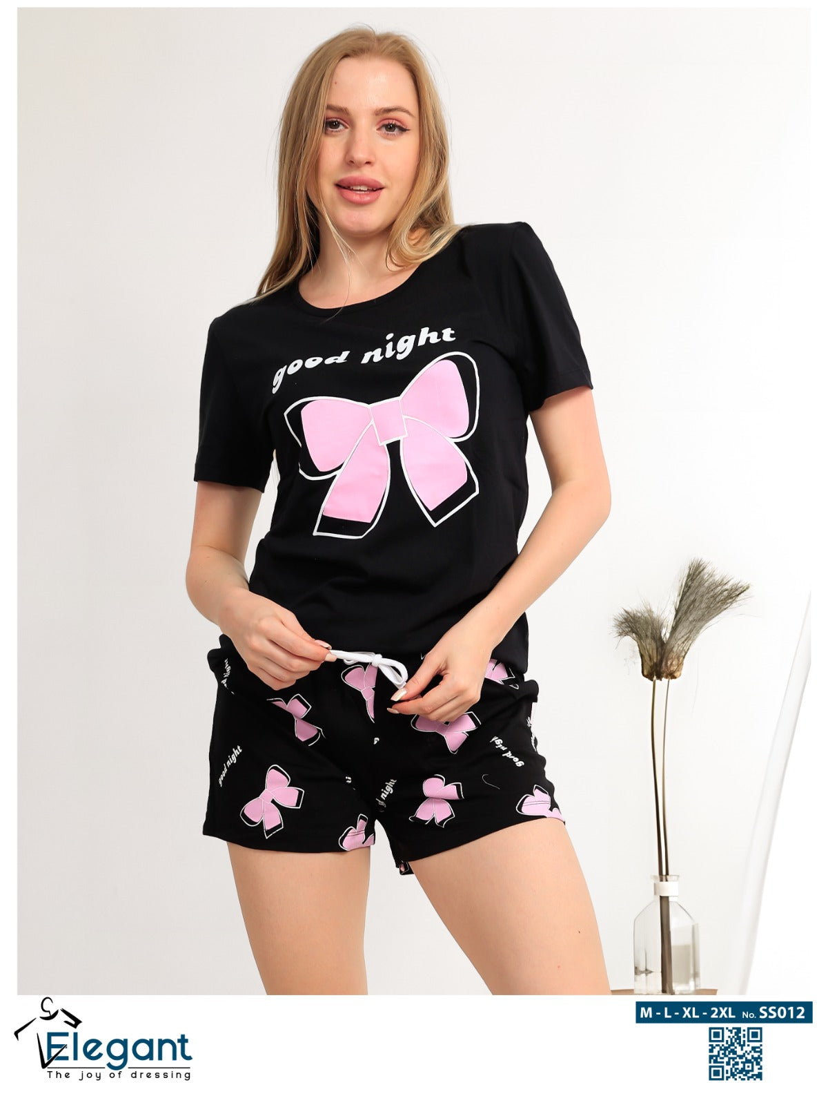 PJ short Cotton Black - good night bow