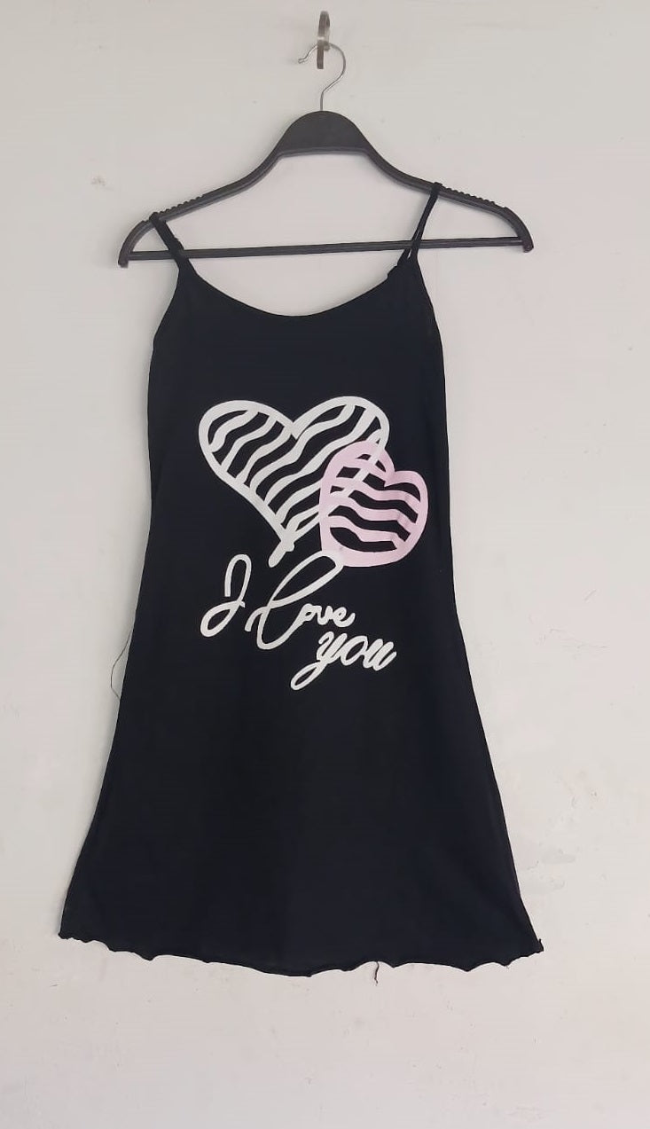 Straps Nightshirt Cotton Black - i love you