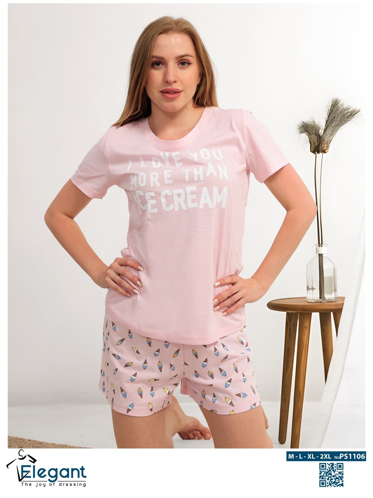 PJ short Cotton Baby Rose - ice cream