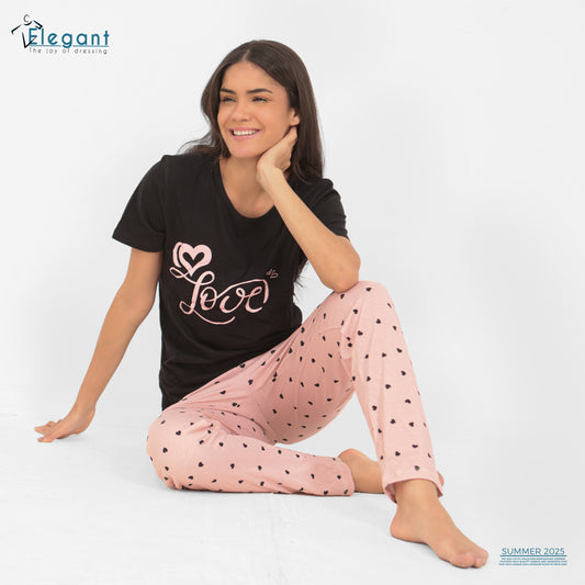 PJs Pants Cotton Black - Love- 009