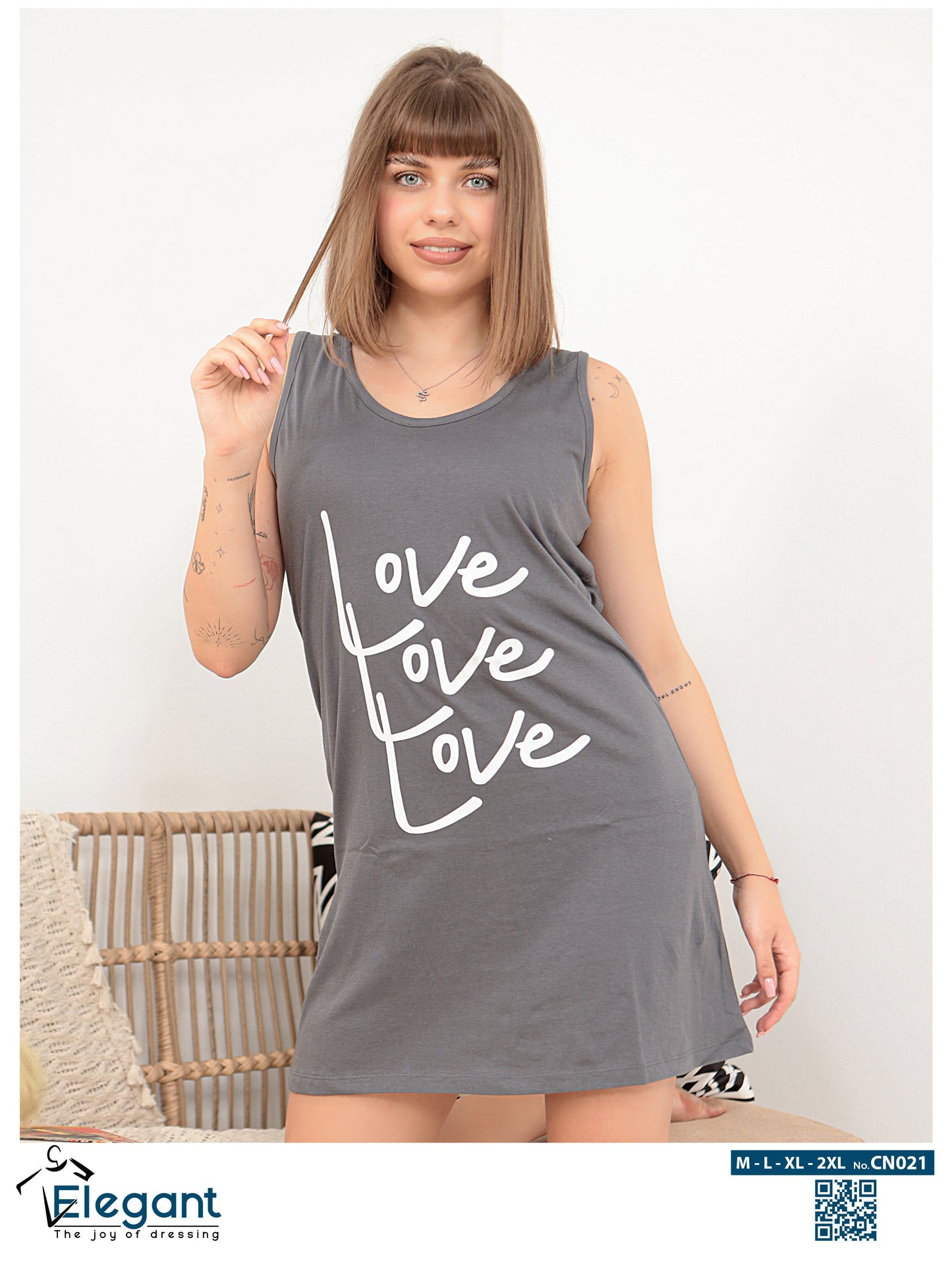 Nightshirt cotton Grey - Love Love Love