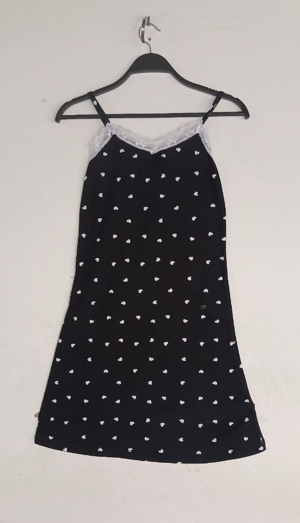Straps Nightshirt Cotton - mini hearts - Black