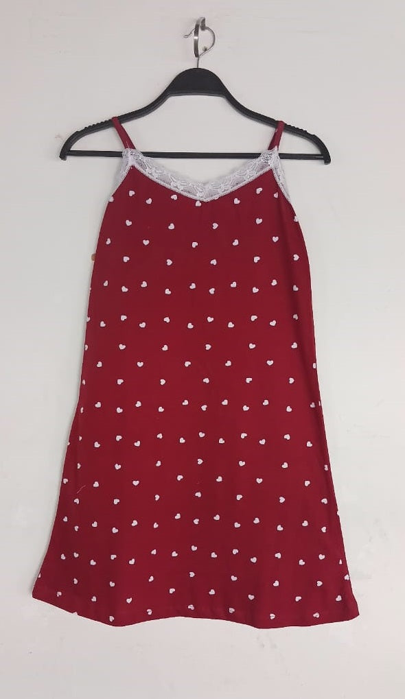 Straps Nightshirt Cotton -mini hearts- Burgundy