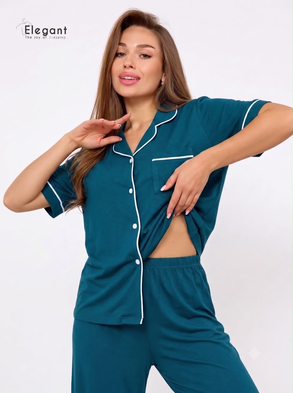 Classic PJ Pants Cotton Wide Leg - Petrol Blue