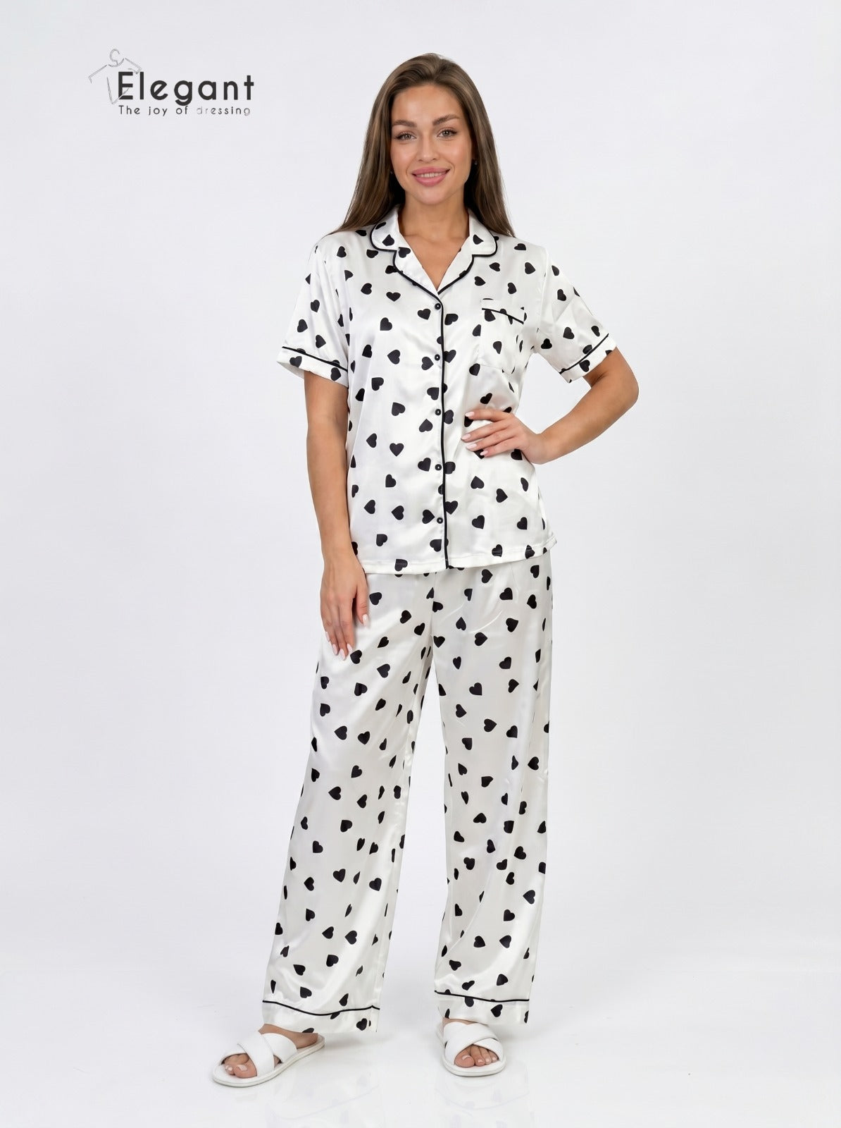 Satin Classic PJ Pants SS - White Tender hearts