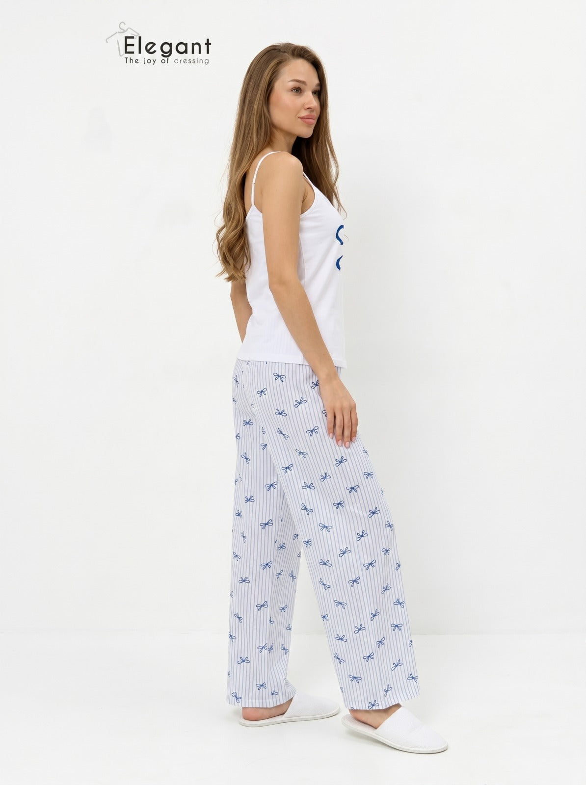 PJ Pants Cotton with straps - White Blue Bow
