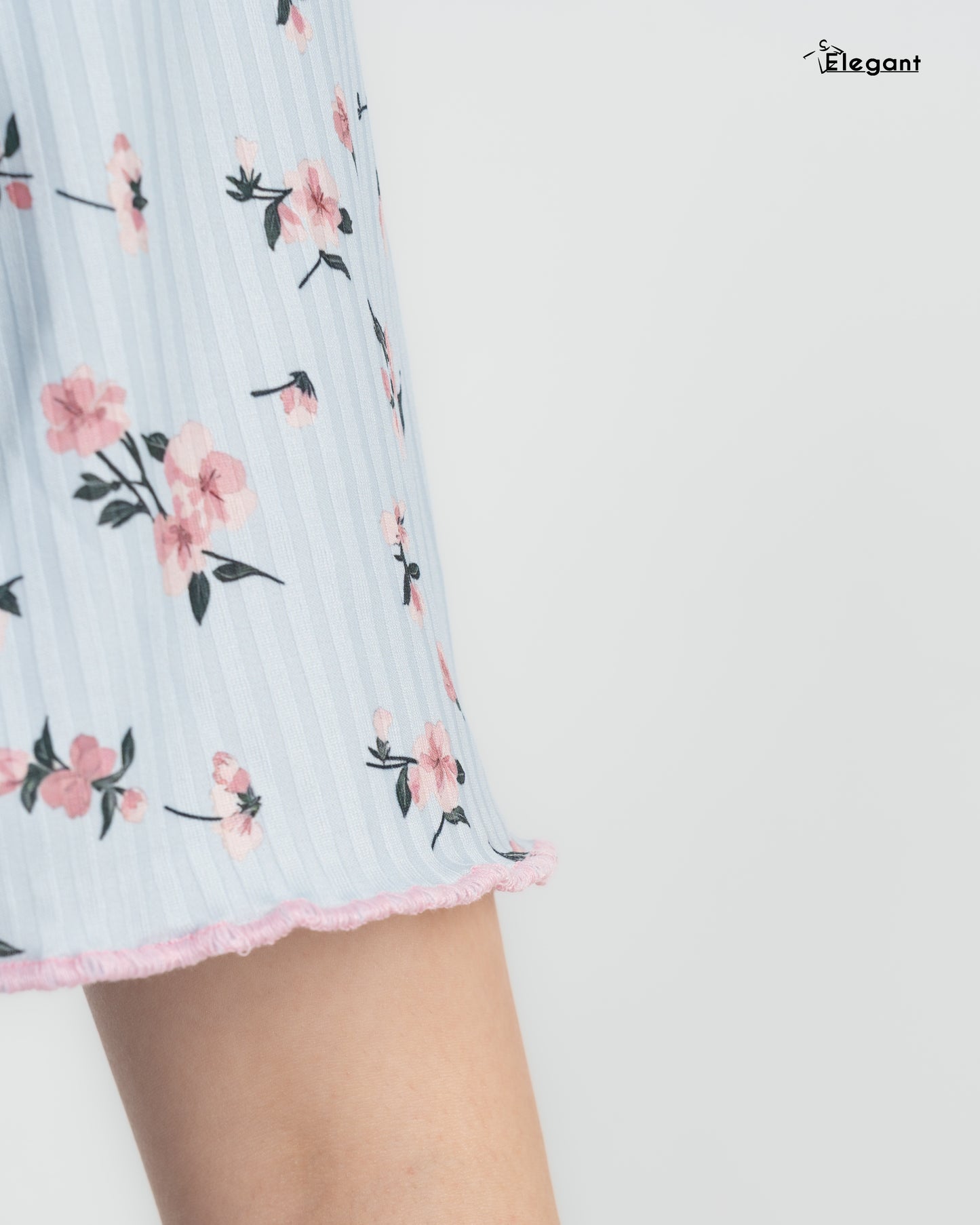 Ribbed PJ Pants Knot Front - Blue - Pink Floral