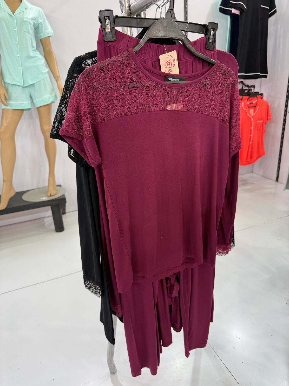 PJ Pant Viscose with Shoulder Lace - Burgundy