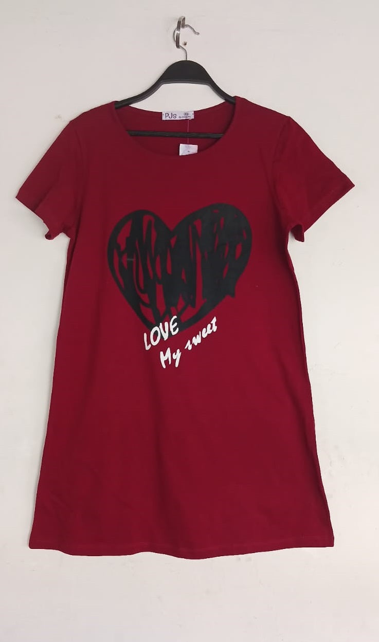Nightshirt Cotton Burgundy - Love My Sweet