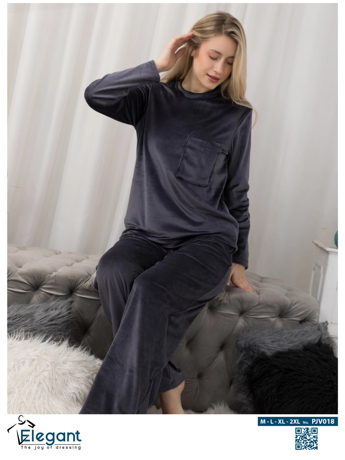Velvet Pockets Pj Wide Leg - Dark Grey