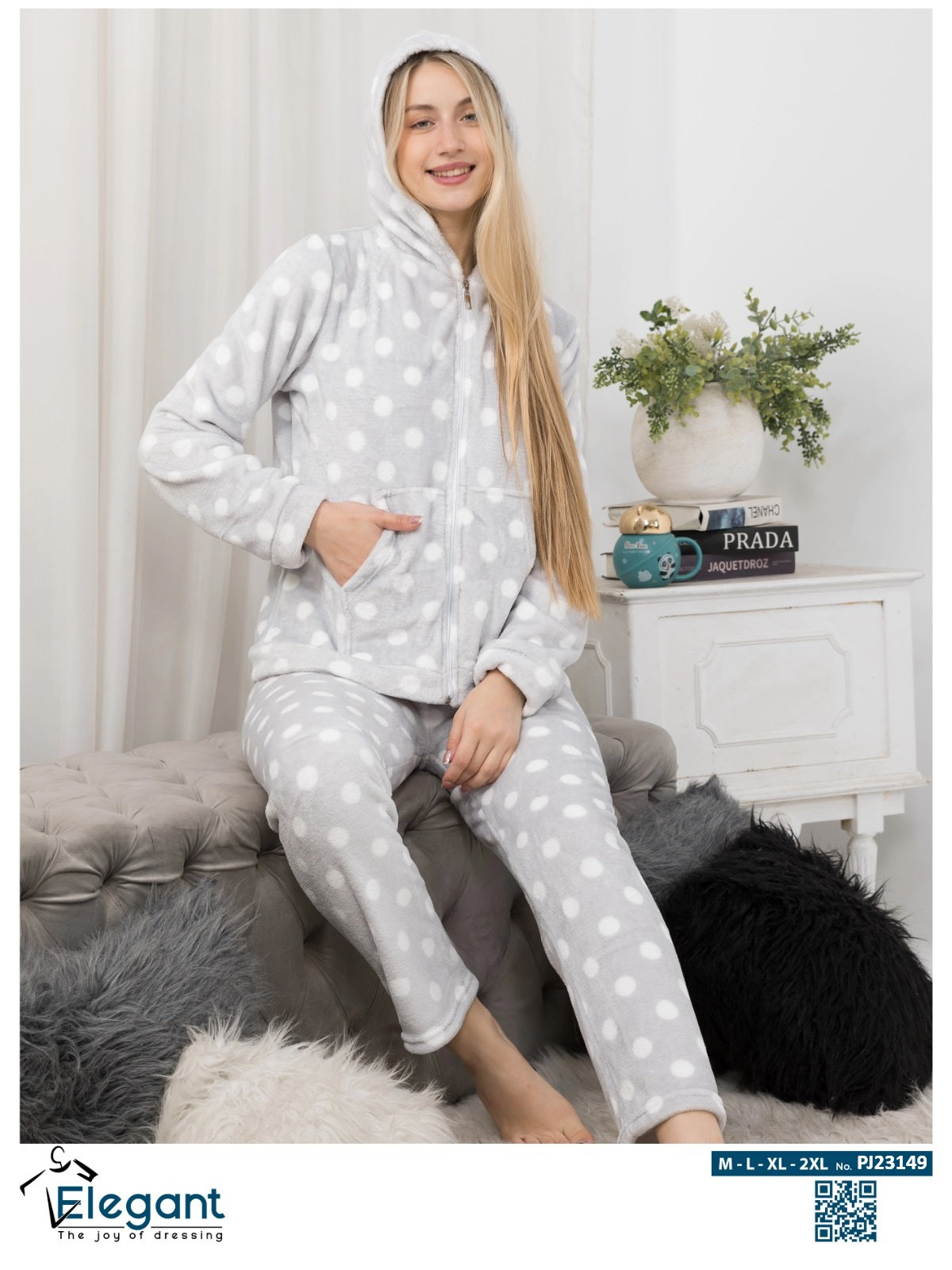 Polar Zipper PJ Hoodie - Grey Dots