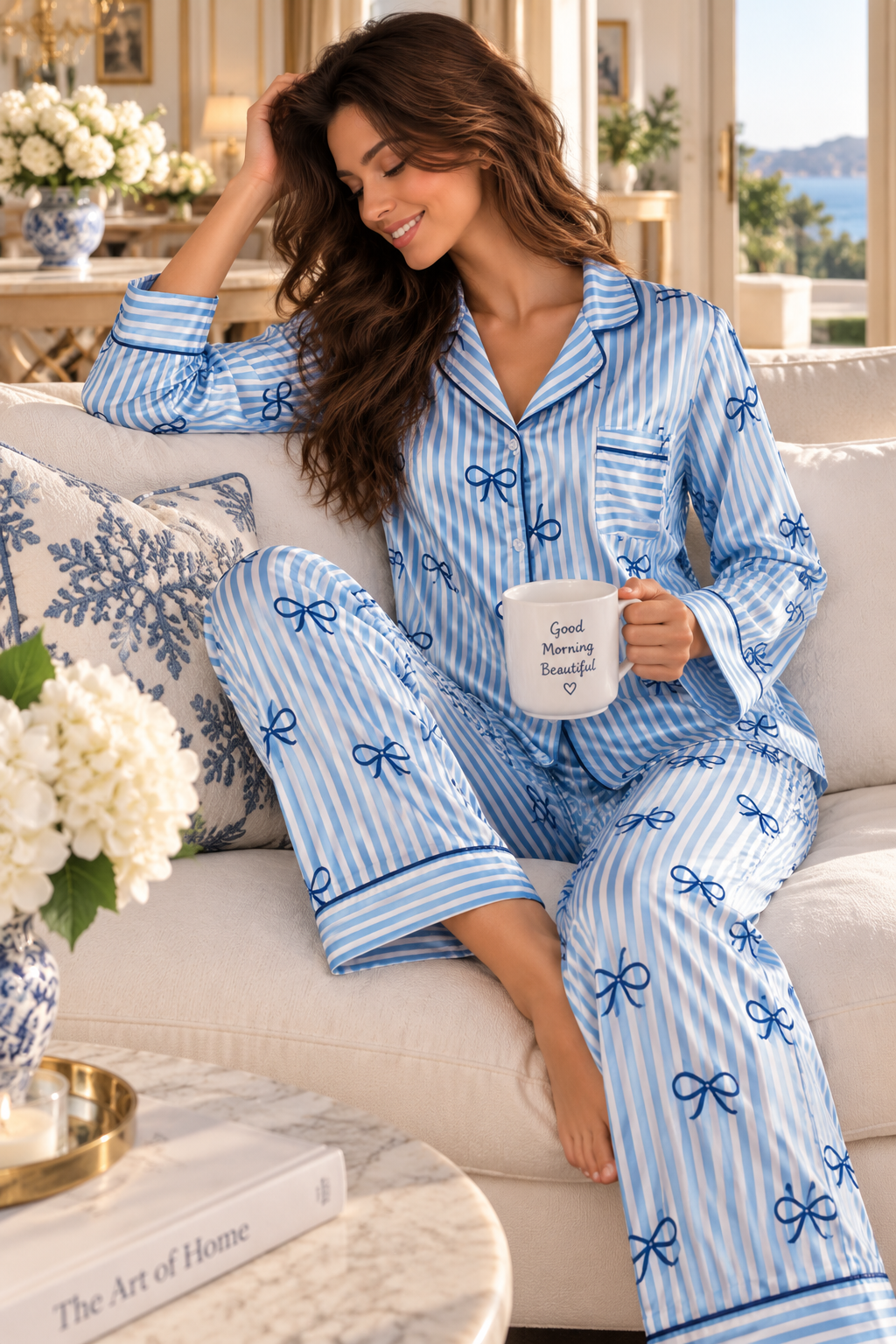 Satin Long sleeves Classic PJ Pants - My Classy Bow Blue