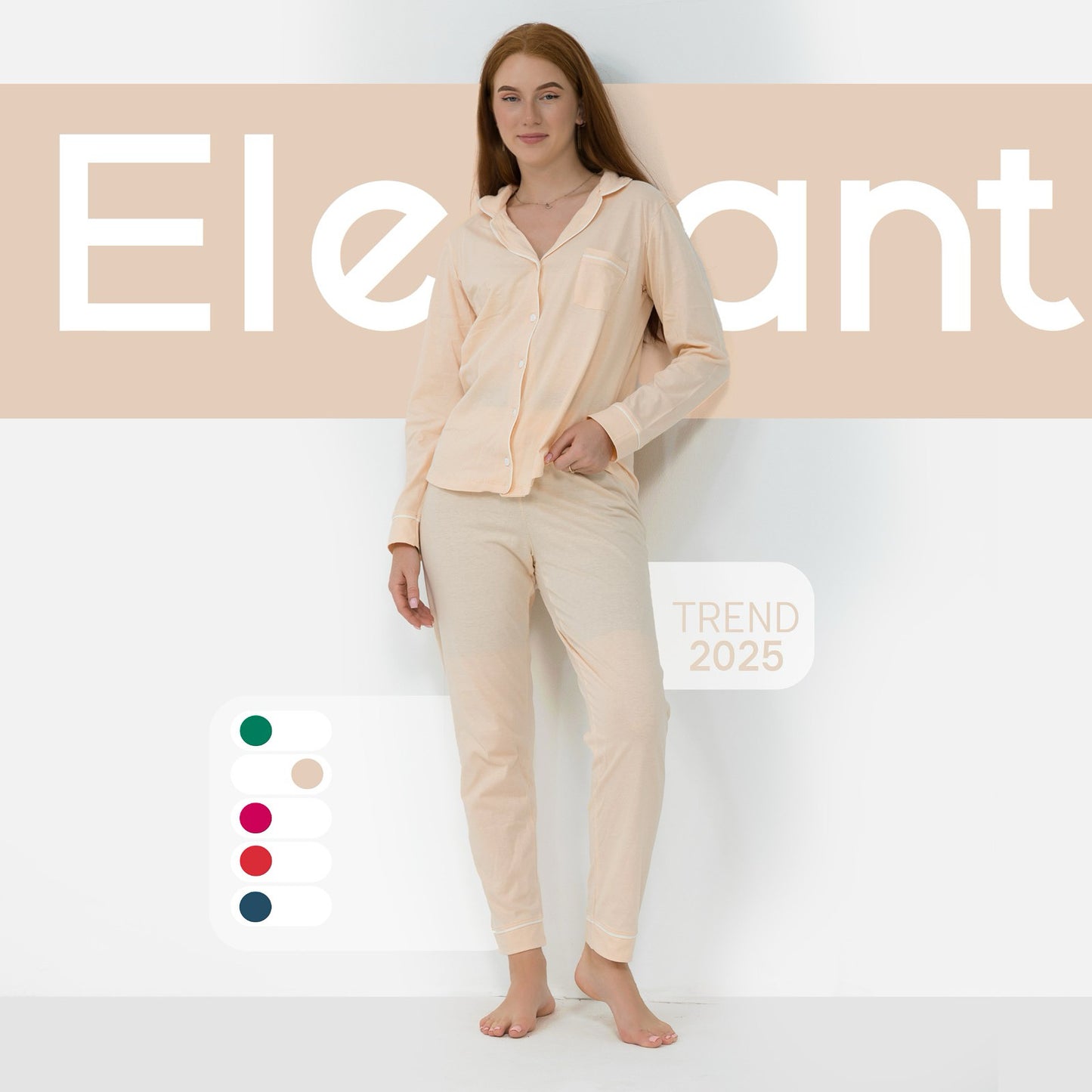 Cotton Long sleeves Classic PJ Pants - Apricot