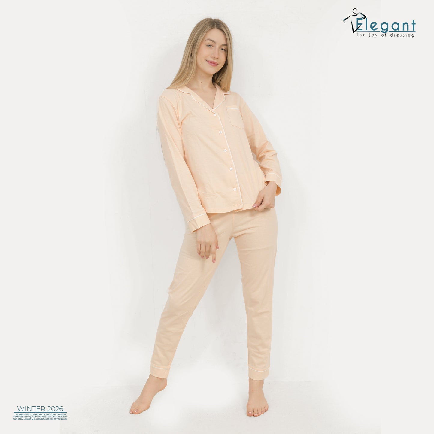 Cotton Long sleeves Classic PJ Pants - Apricot