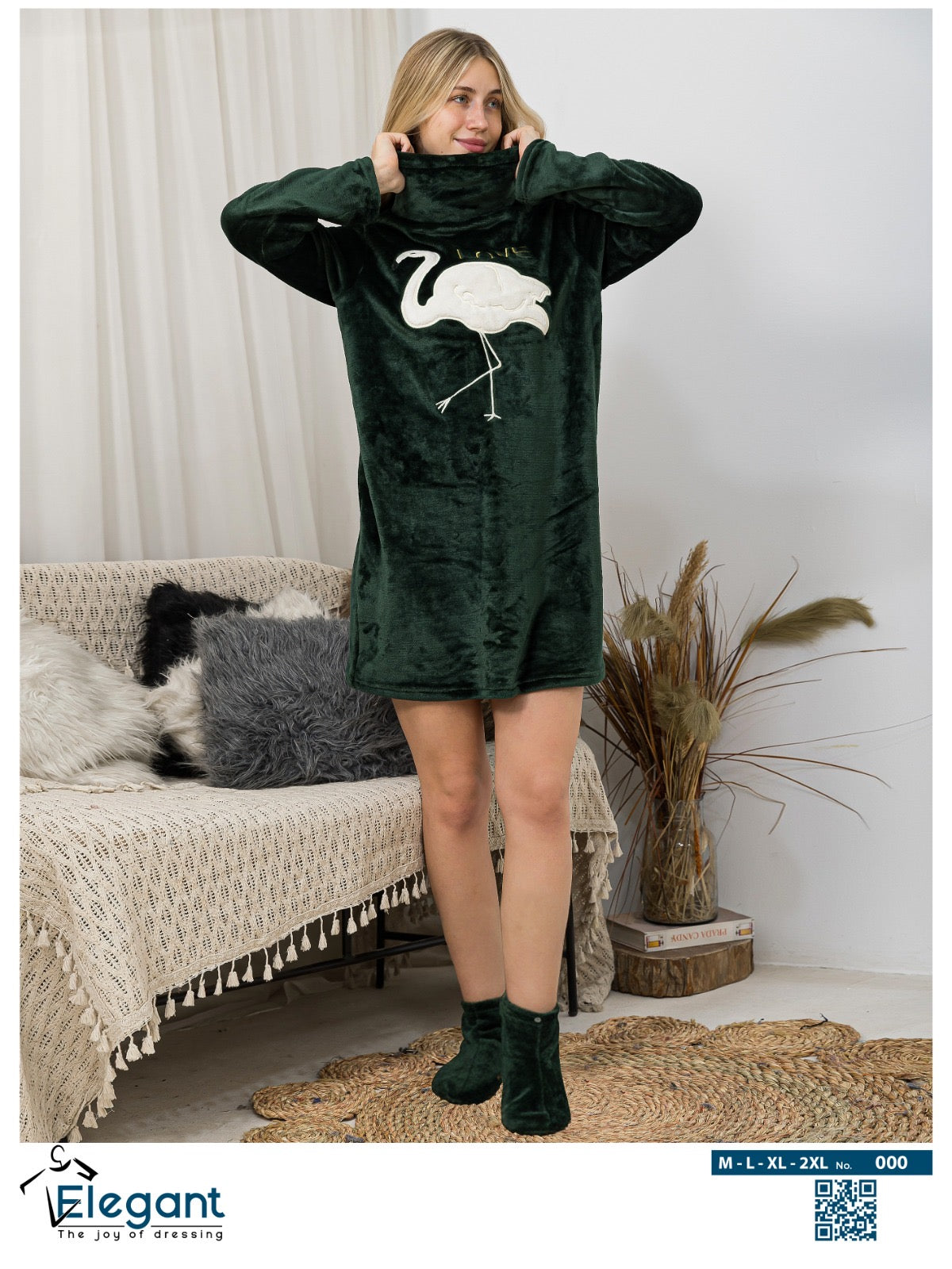 Nightshirt with Footwear - Emerald Green - Flamingo