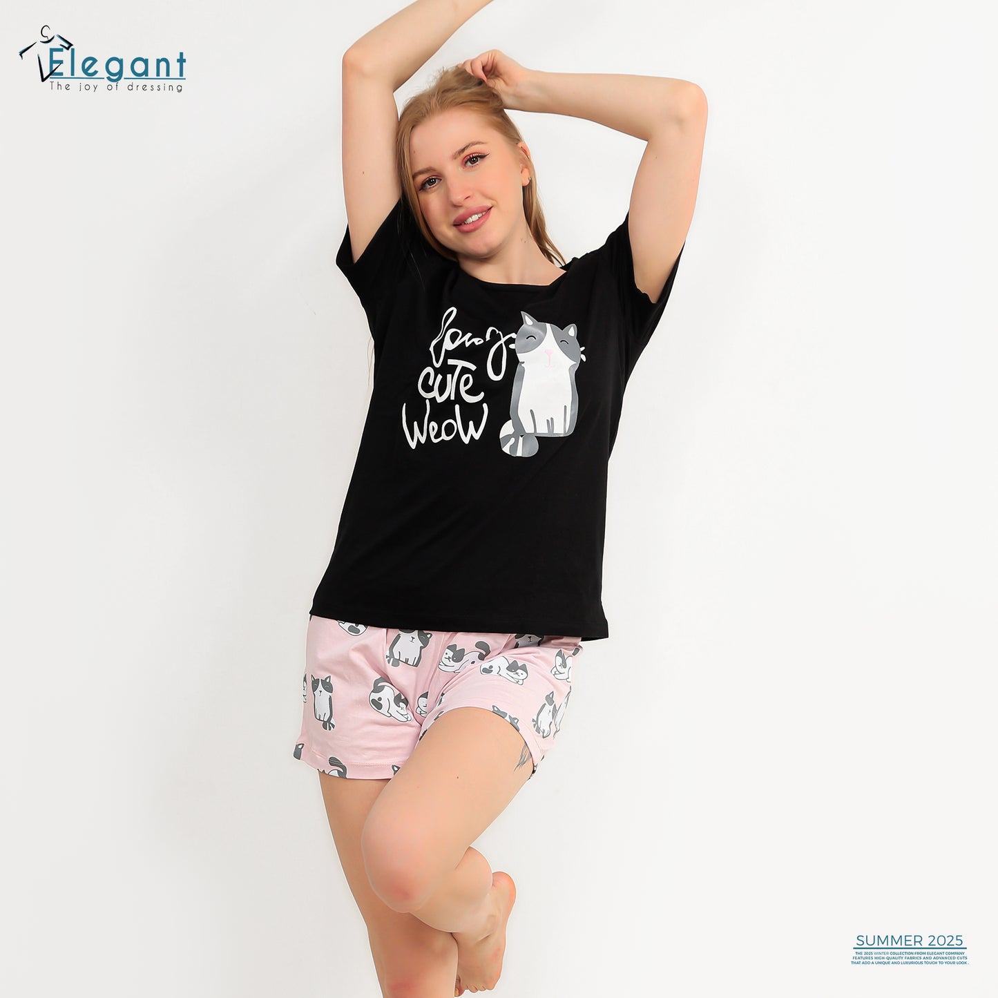 PJ short Cotton Black - Cat