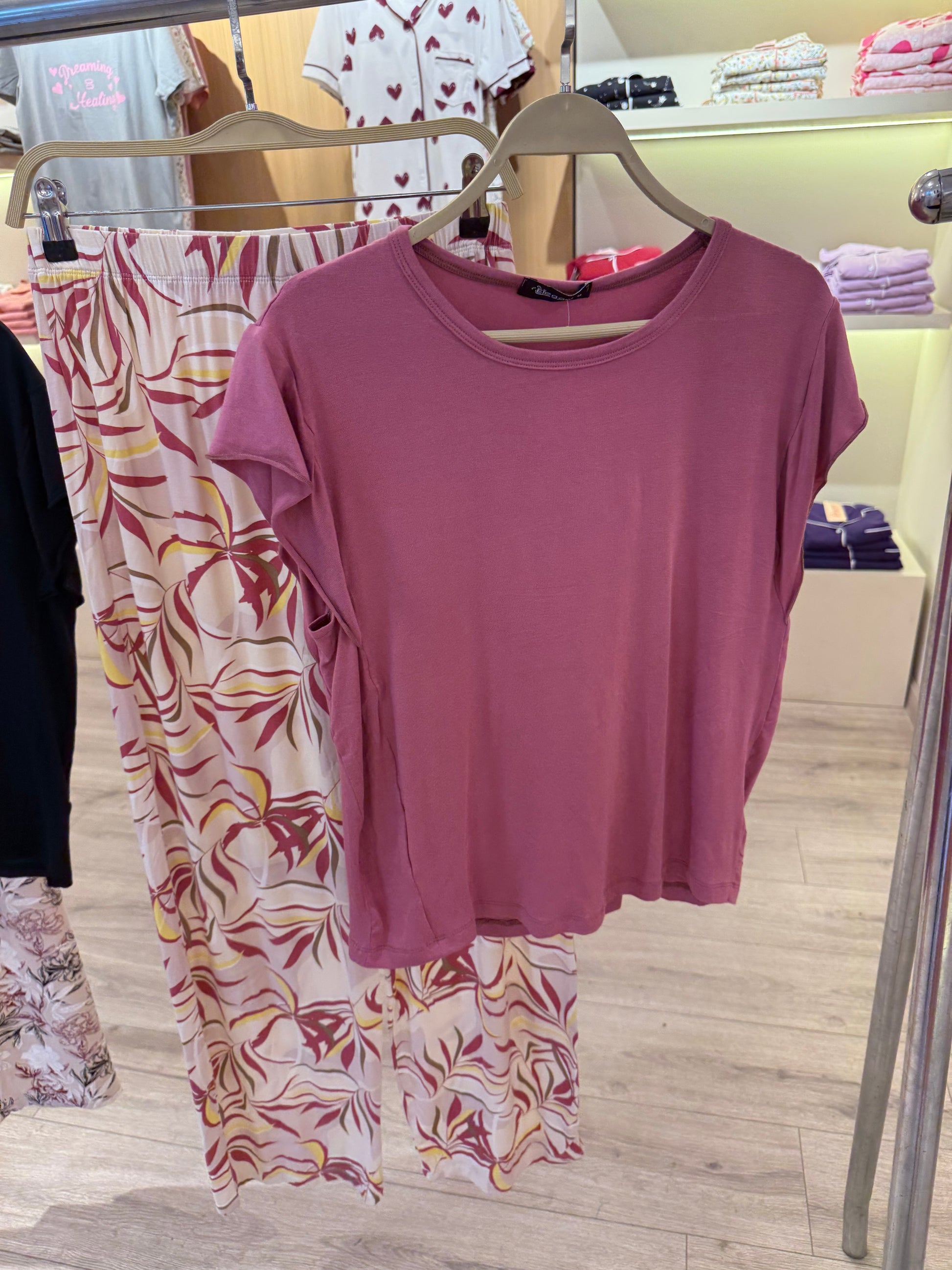 PJ Pants Viscose Wide Leg - Pink Dancing Palms