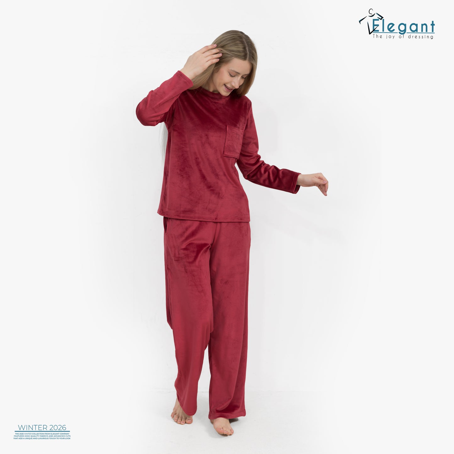 Velvet Pockets Pj Wide Leg - Maroon