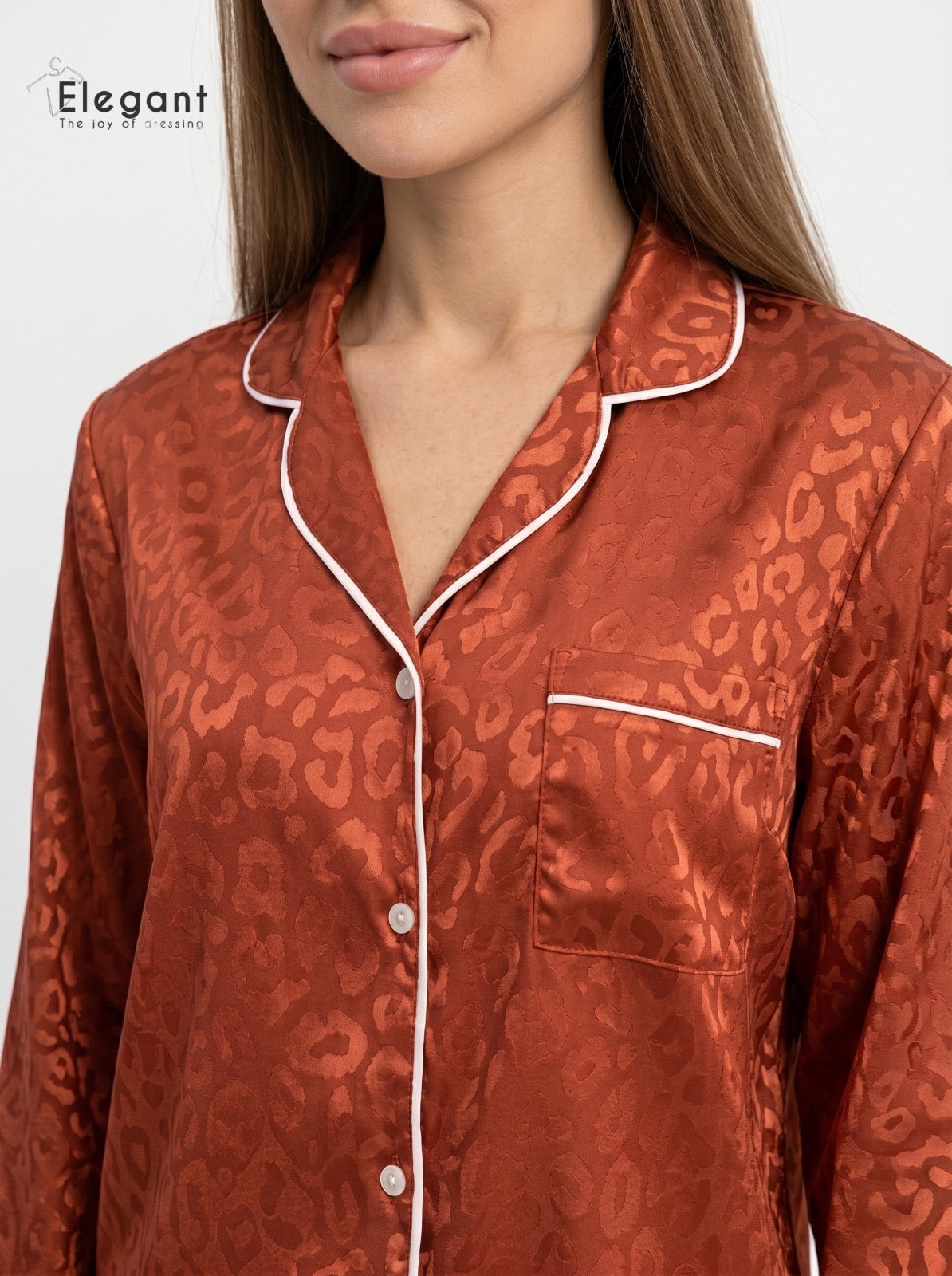 Satin Long sleeves Classic PJ Pants - Jacquard Burnt Orange
