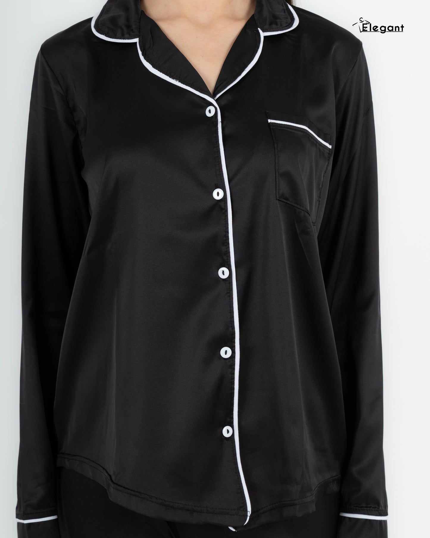 Satin Long sleeves Classic PJ Pants - Black