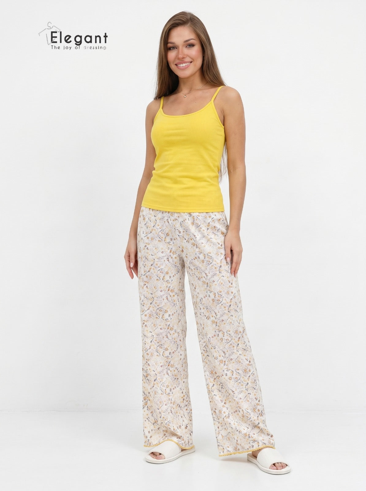 PJ Pants Cotton with straps & pants pockets - Yellow Spring Flori