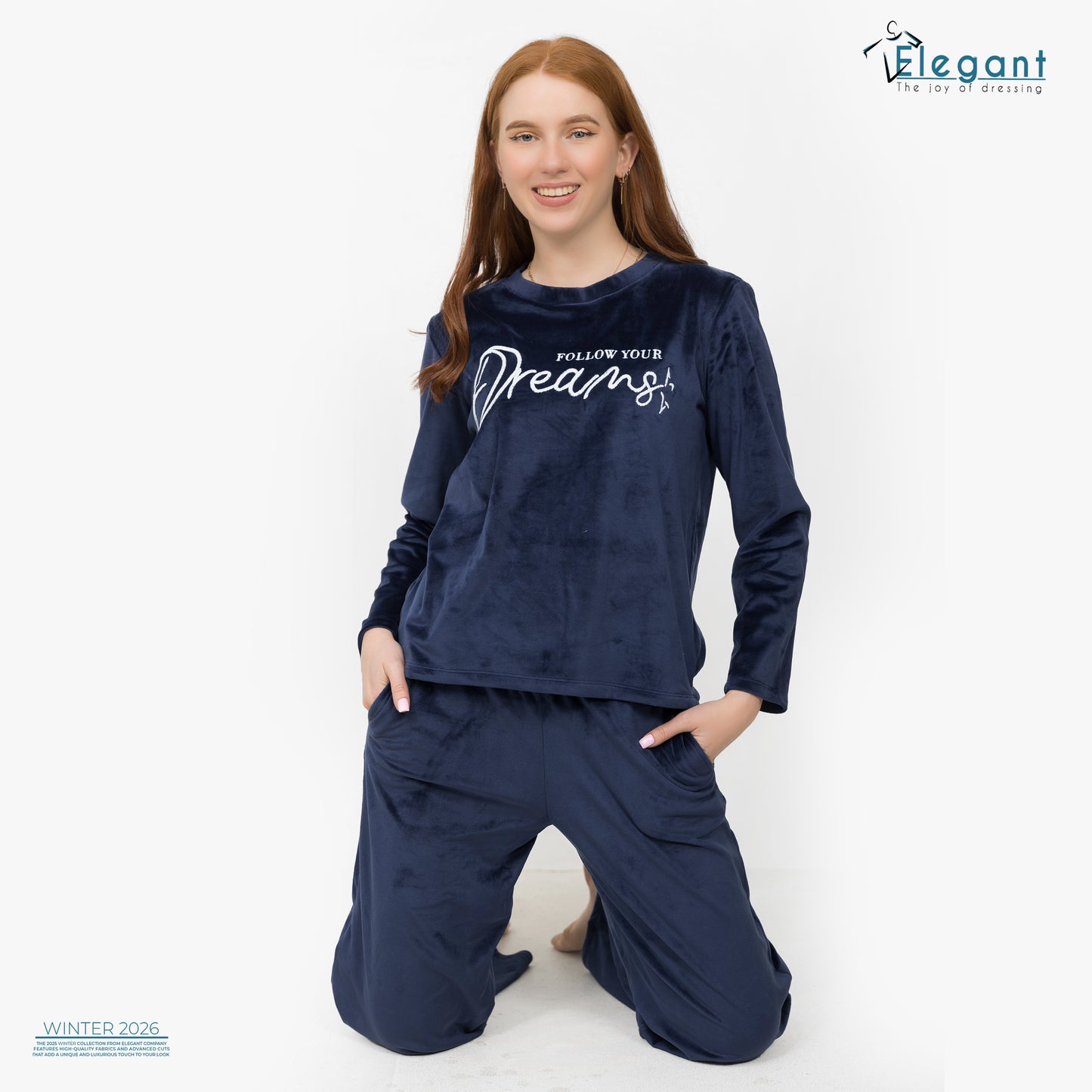 WIDE LEG Velvet Embroidery Pyjama - Navy-Follow Your Dreams