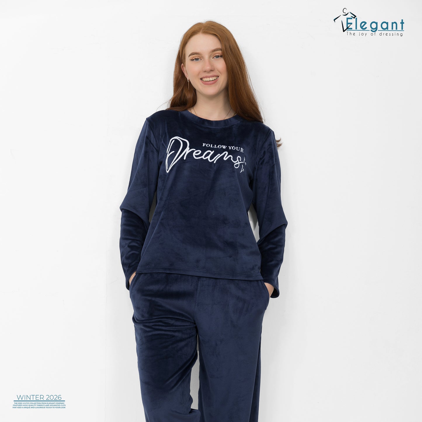 WIDE LEG Velvet Embroidery Pyjama - Navy-Follow Your Dreams