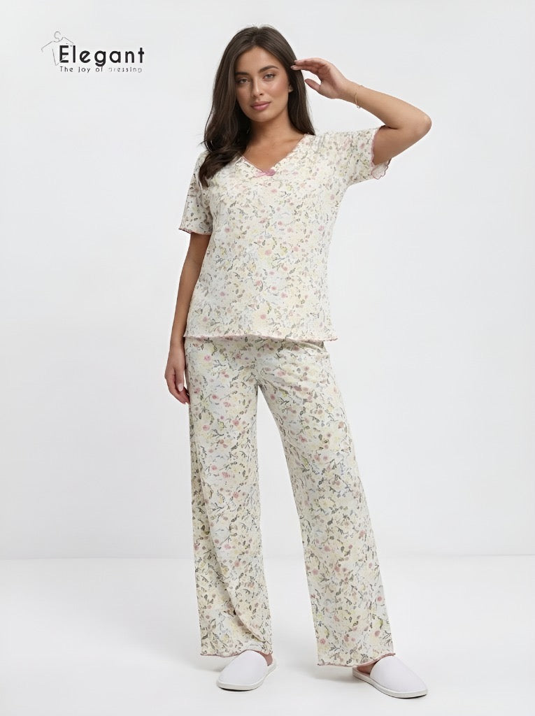PJs Pants Cotton V neck - Spring Flori