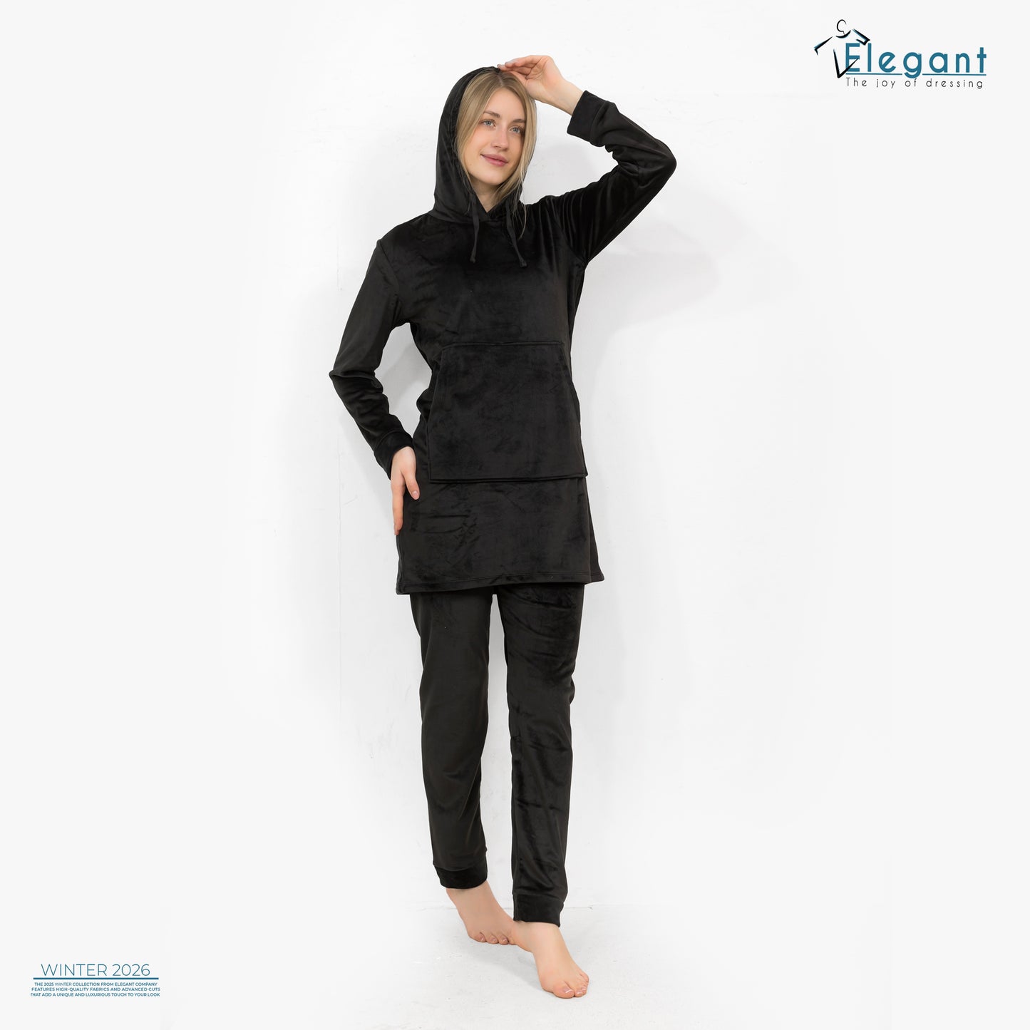 Velvet Long Top PJ - Black