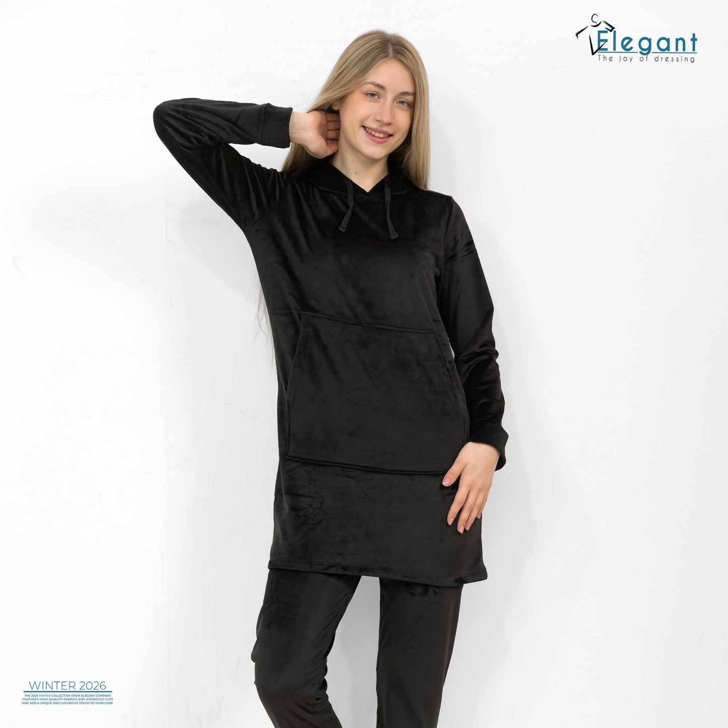 Velvet Long Top PJ - Black