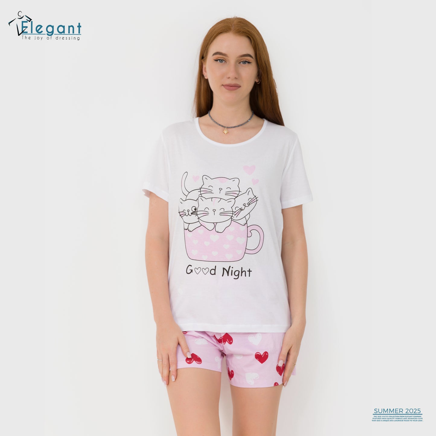 PJ short Cotton White - Kitten good night