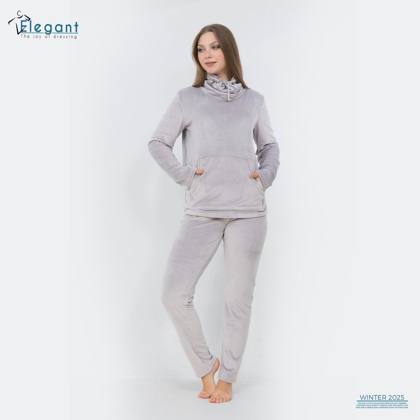 Velvet High neck PJ - Grey