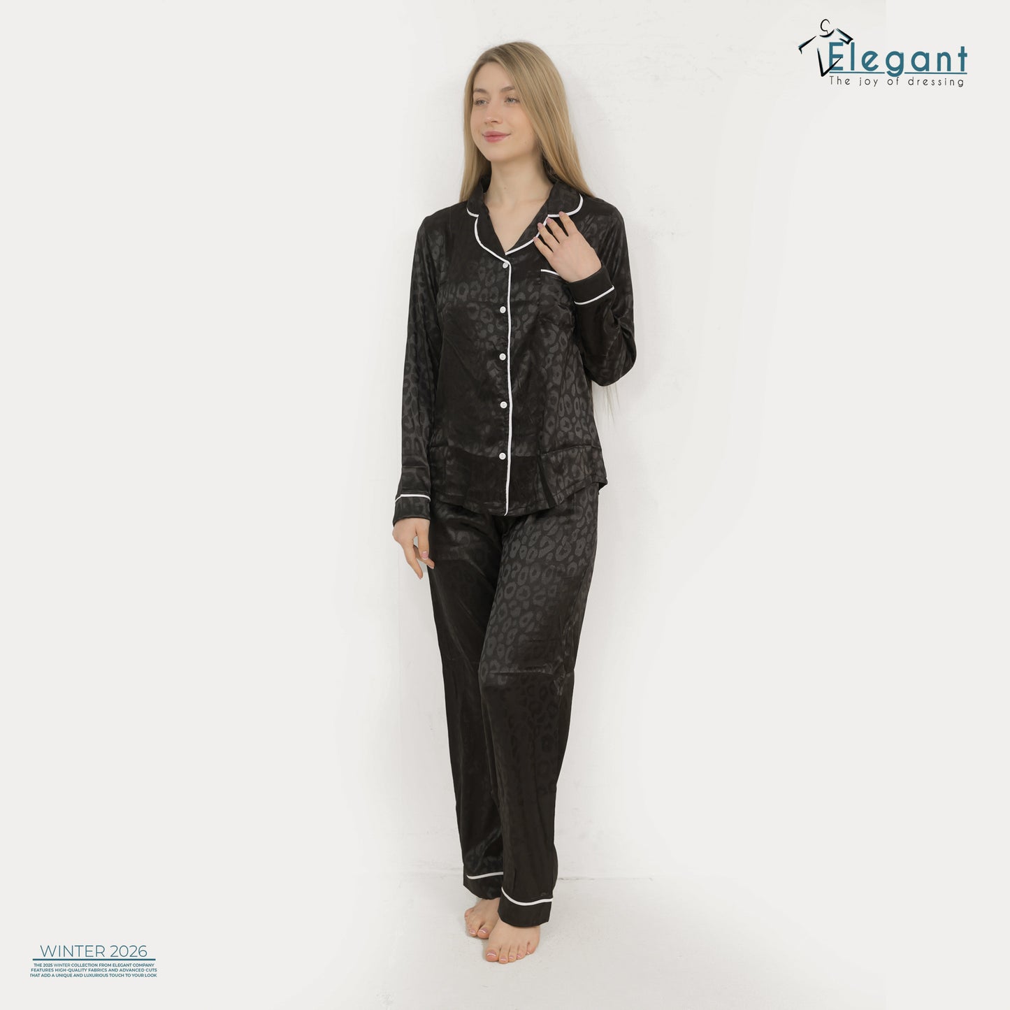 Satin Long sleeves Classic PJ Pants - Jacquard Black