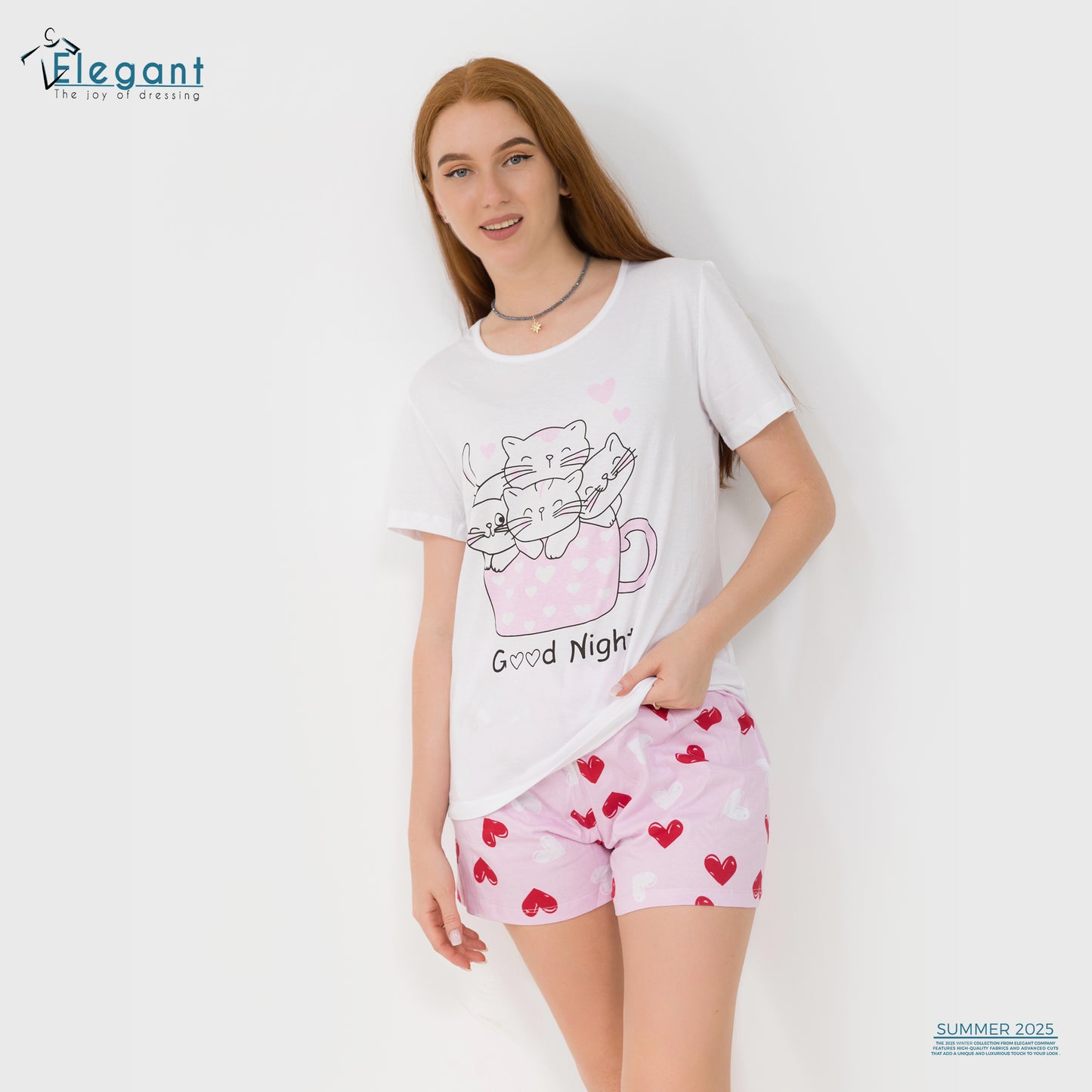 PJ short Cotton White - Kitten good night