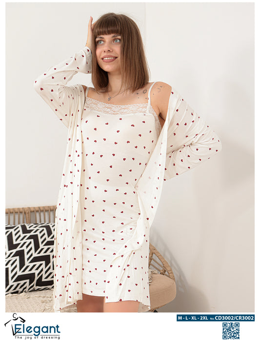 Set Viscose Nightshirt & Robe - white - Hearts