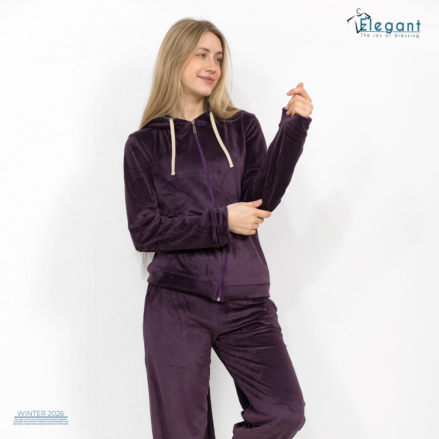 Velvet Zipper Wide Leg with Hood - Purple