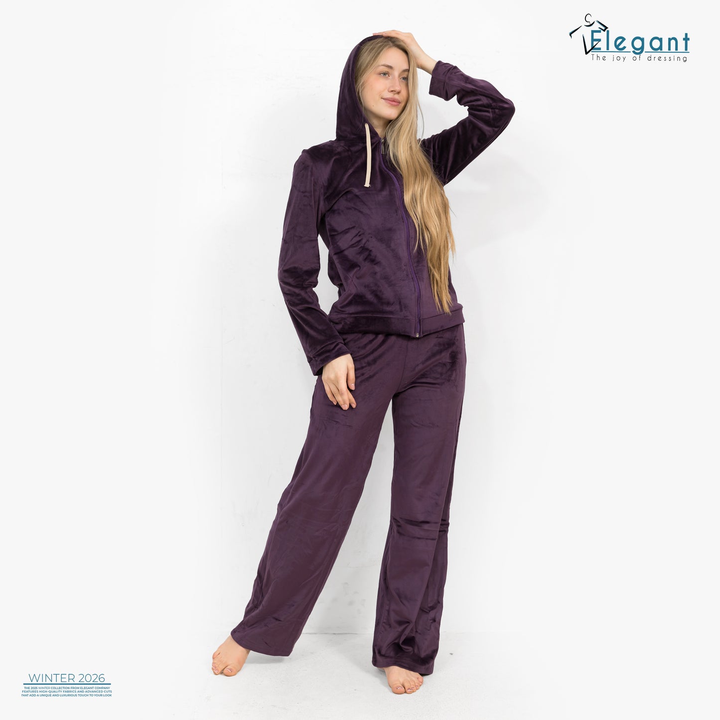 Velvet Zipper Wide Leg with Hood - Purple