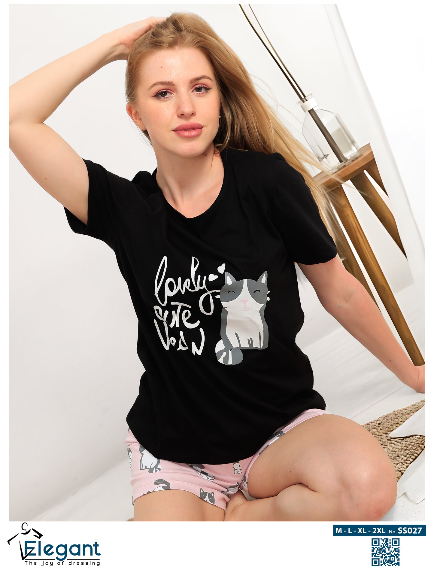 PJ short Cotton Black - Cat