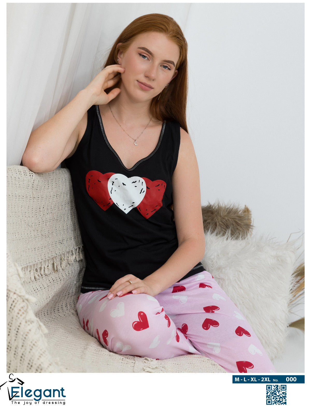 PJ Pants Cotton Sleeveless - Black - Rose Hearts
