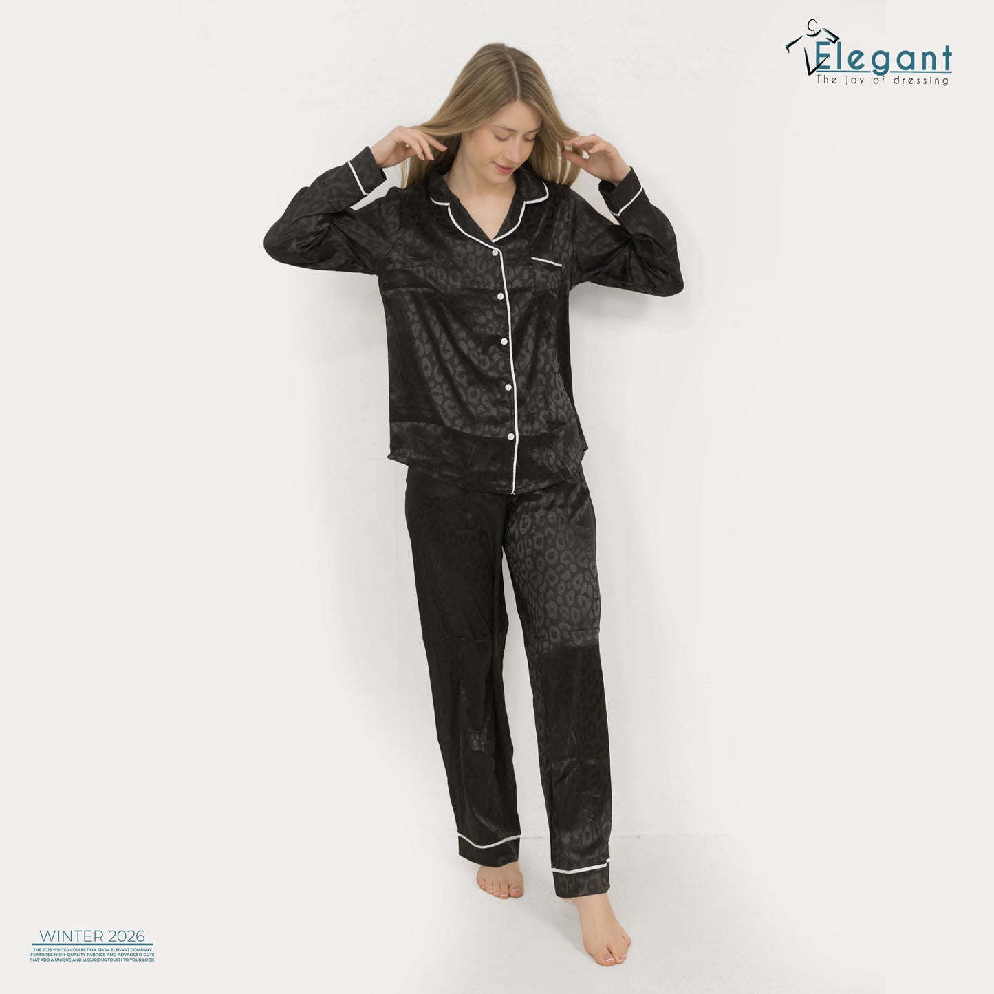 Satin Long sleeves Classic PJ Pants - Jacquard Black