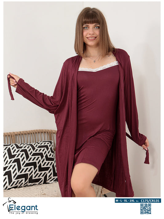Set Nightshirt with Robe - Burgundy