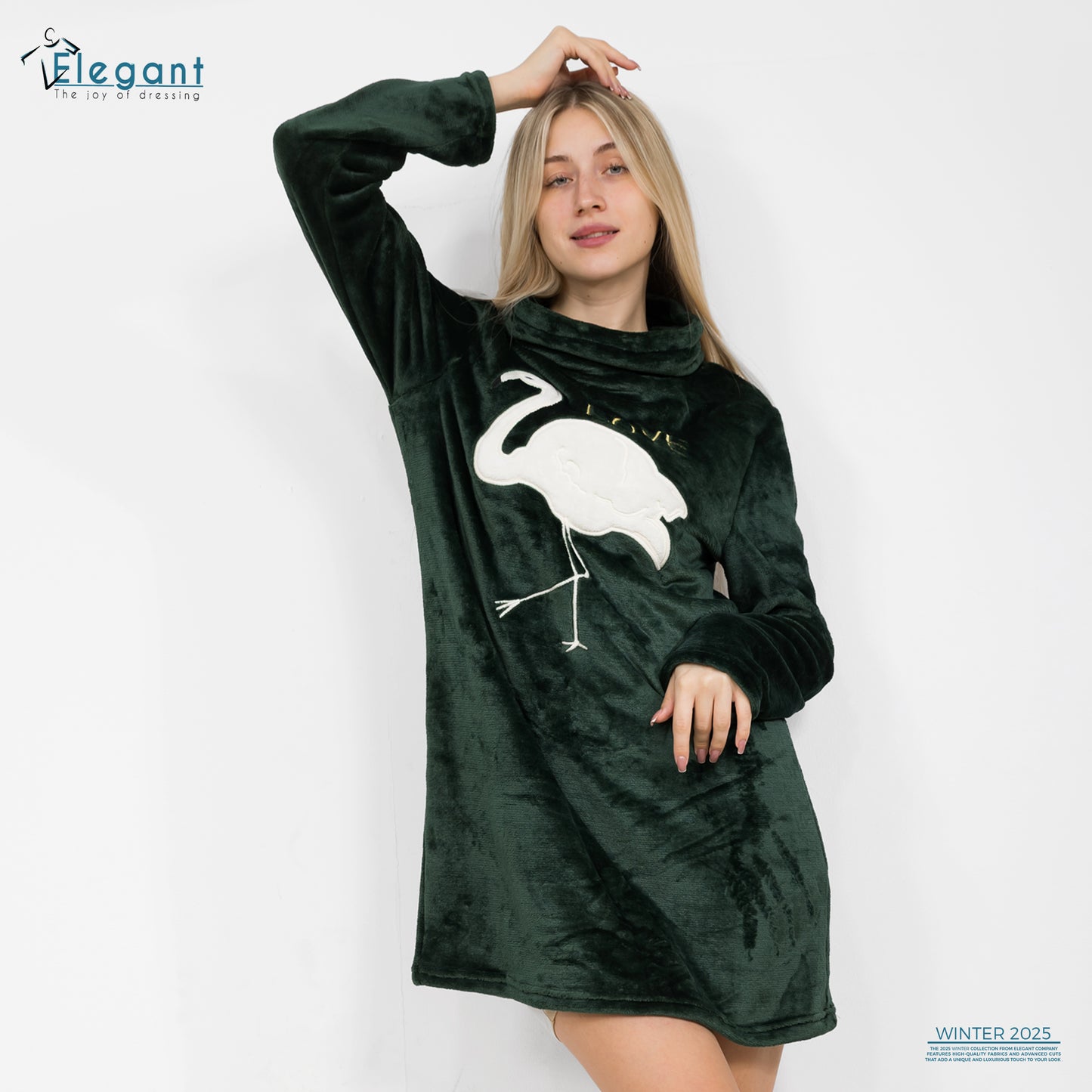 Nightshirt with Footwear - Emerald Green - Flamingo