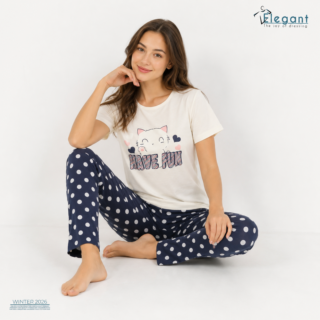 PJs Pants Cotton - Offwhite Navy dots - Have fun