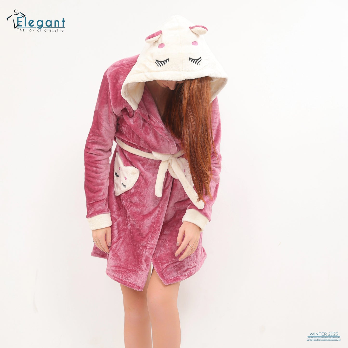 Polar Mini Robe Heart Pockets With Hoddie Blush