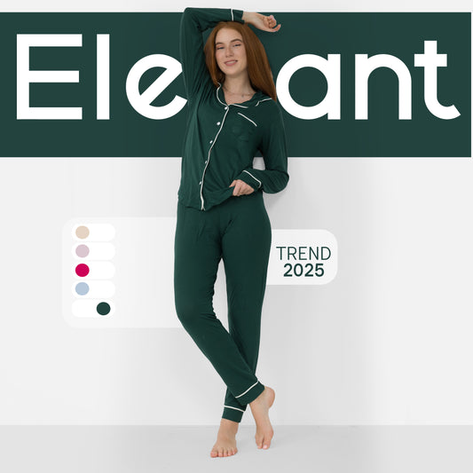 Soft Cotton Long sleeves Classic PJ Pants - Emerald Green