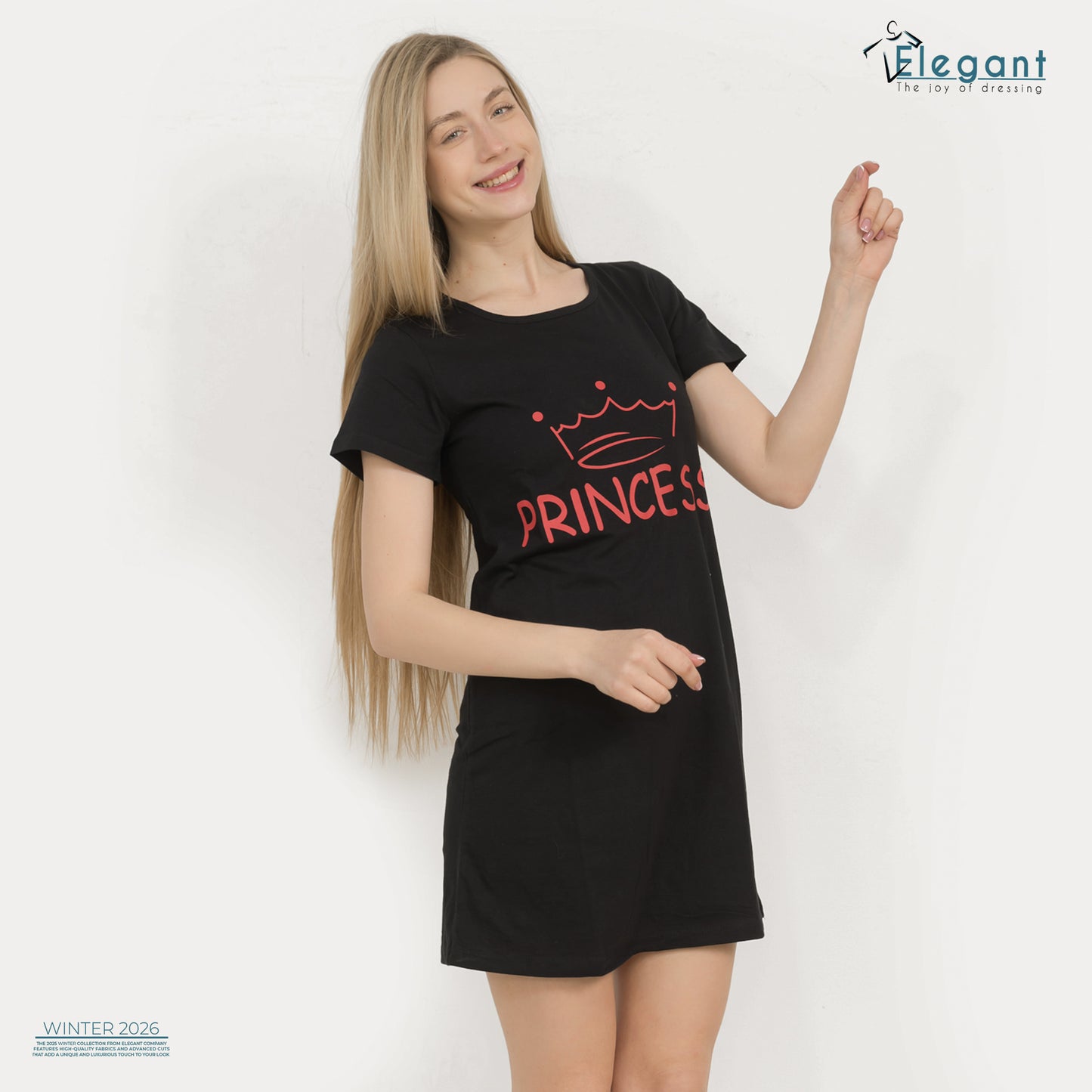 قميص نوم قطني أسود - أميرة
