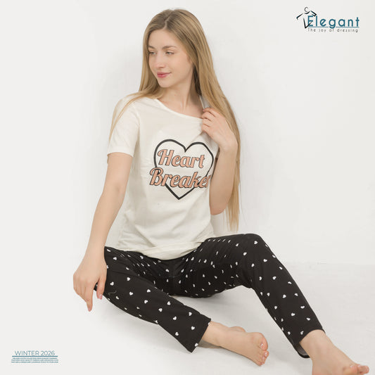 PJs Pants Cotton - White Black- Heart Breaker