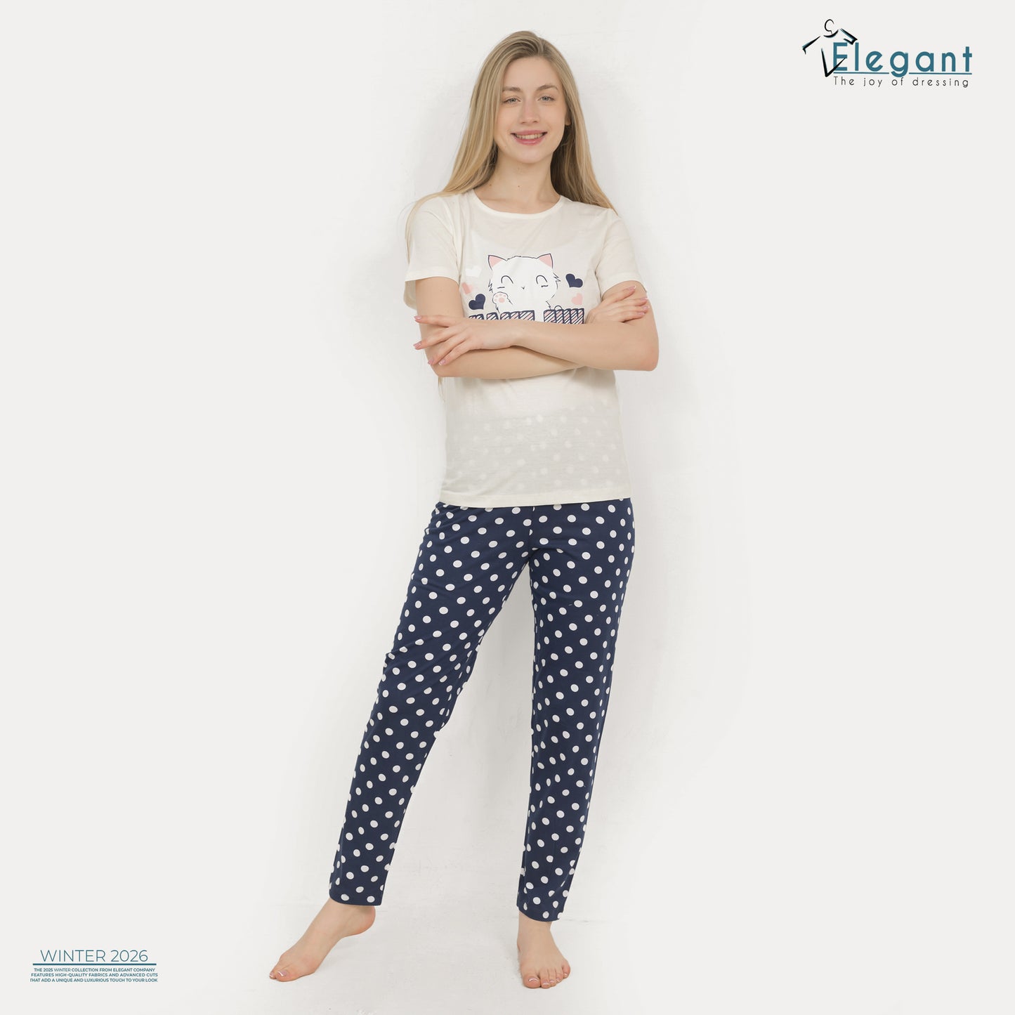 PJs Pants Cotton - Offwhite Navy dots - Have fun