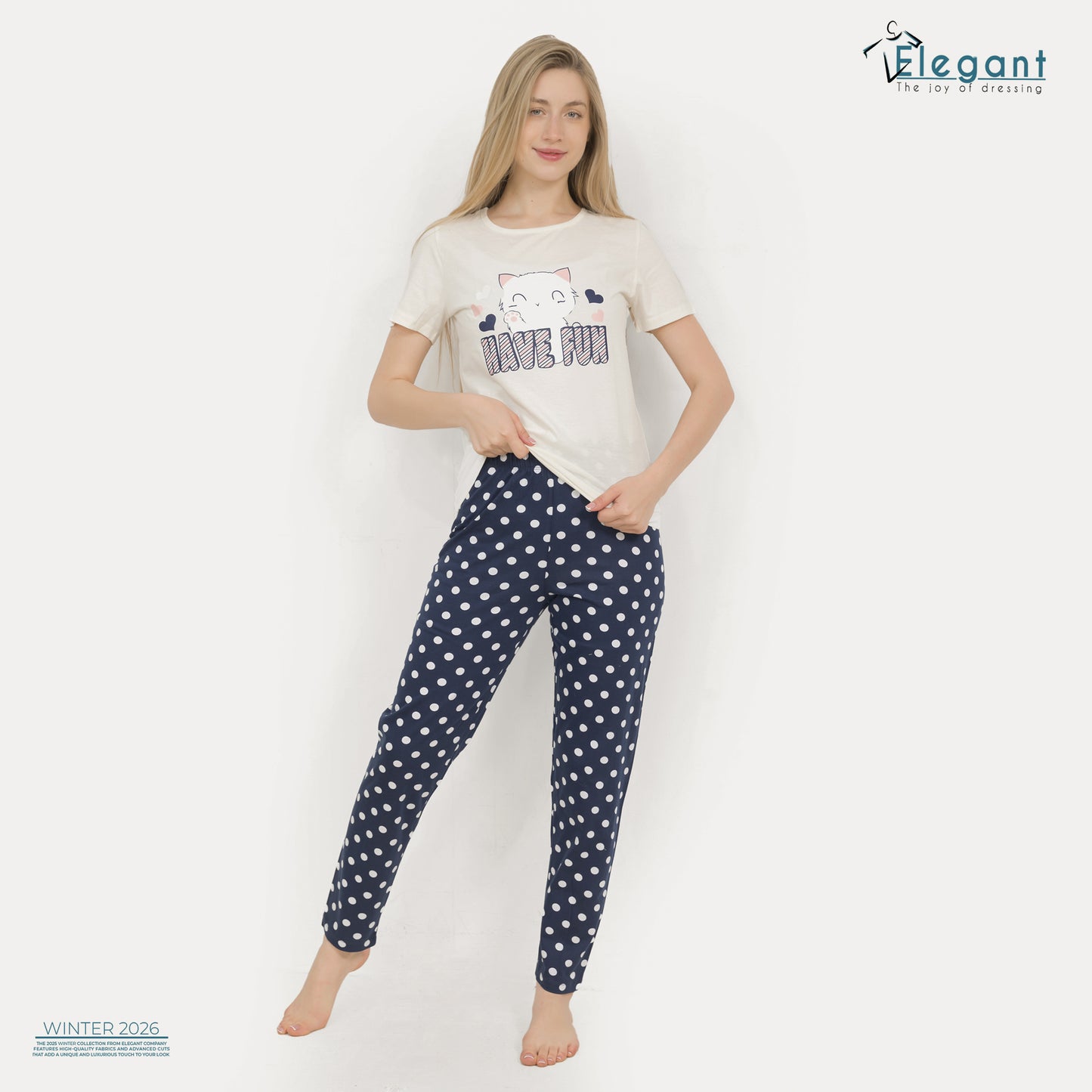 PJs Pants Cotton - Offwhite Navy dots - Have fun